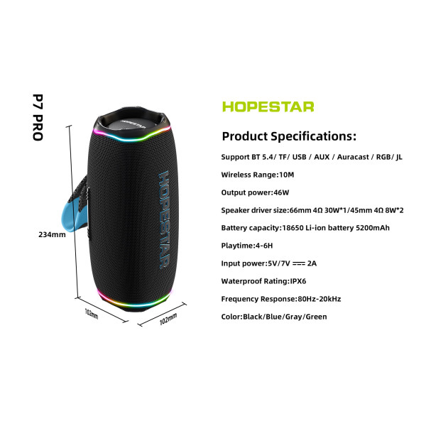 Оригинальная bluetooth колонка P7 Pro HOPESTAR Черная