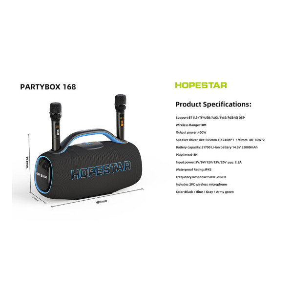 Беспроводная портативная колонка Hopestar PartyBox 168 400W Черная
